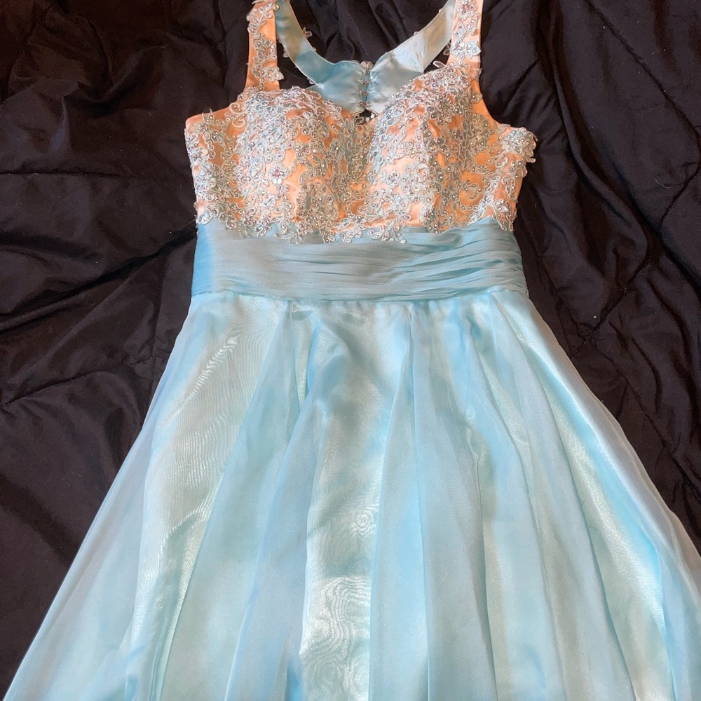 baby blue beaded formal dress